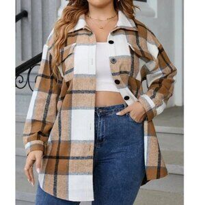 Plus Plaid Print Button Down jacket Shacket